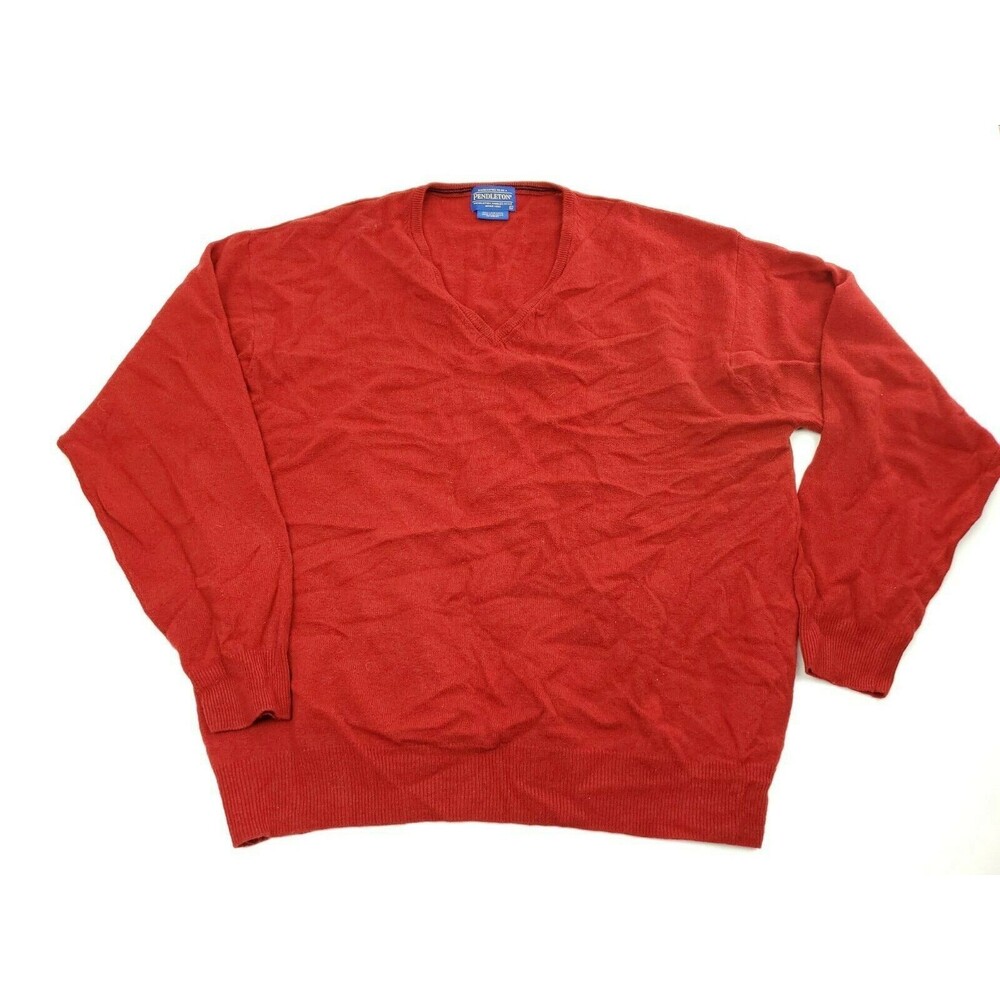 Pendleton Lambswool Sweater Red MENS SIZE L V-Neck Pullover